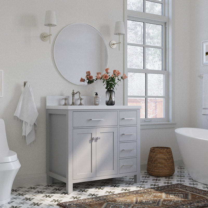 Macnair 36" Single Bathroom Vanity with White Quartz Top, Gray