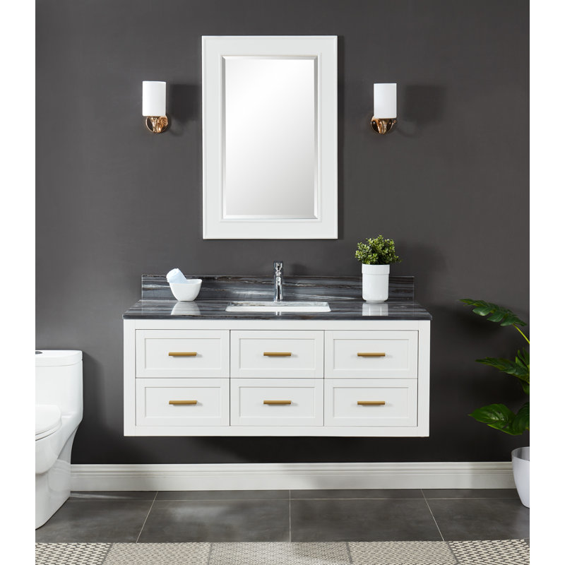 Meuble-lavabo mural 48 po avec plateau en marbre bleu Palissandro Ralph pré-assemblé