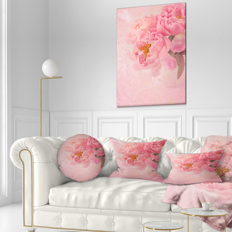 Pivoine sur fond rose - Coussin décoratif à imprimé floral