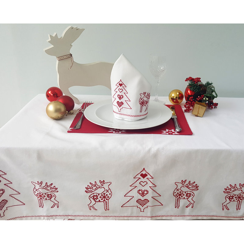 Borman Cotton Tablecoth, White/Red