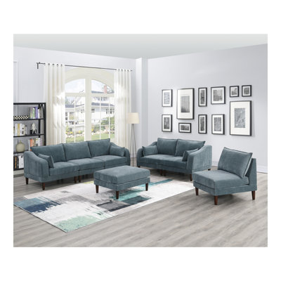 Ensemble de 6 canapés modulaires, 4 chaises à un accoudoir, 1 fauteuil sans accoudoir, 1 repose-pieds, tissu de couleur minérale, tissu Morgan