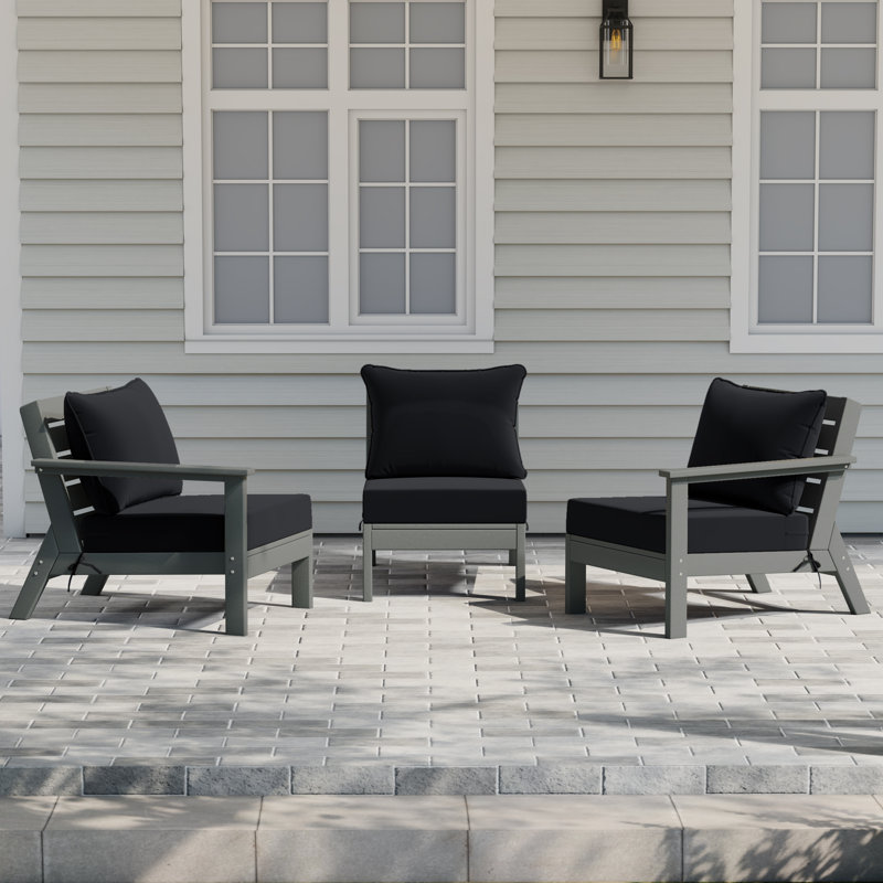 Ensemble de conversation à assise profonde 3 pièces avec coussins, Gray, Black