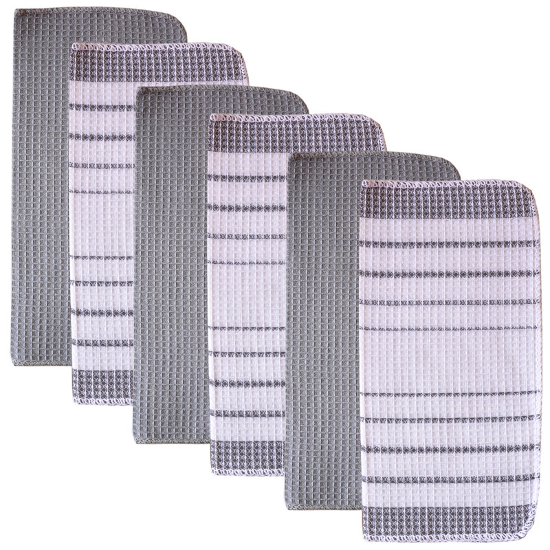 Cannady Cotton Stripe Dish Cloth Kitchen Towel, Gray