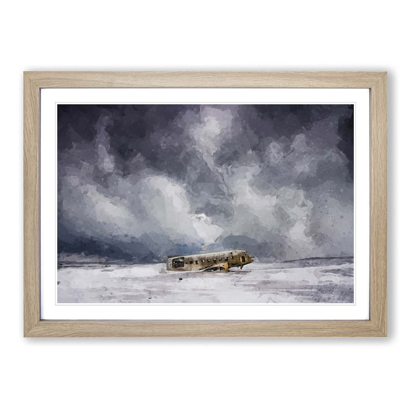Solheimasandur Plane Wreck in Abstract - Picture Frame Graphic Art Print, 62cm H x 87cm W x 2cm D, Oak Framed