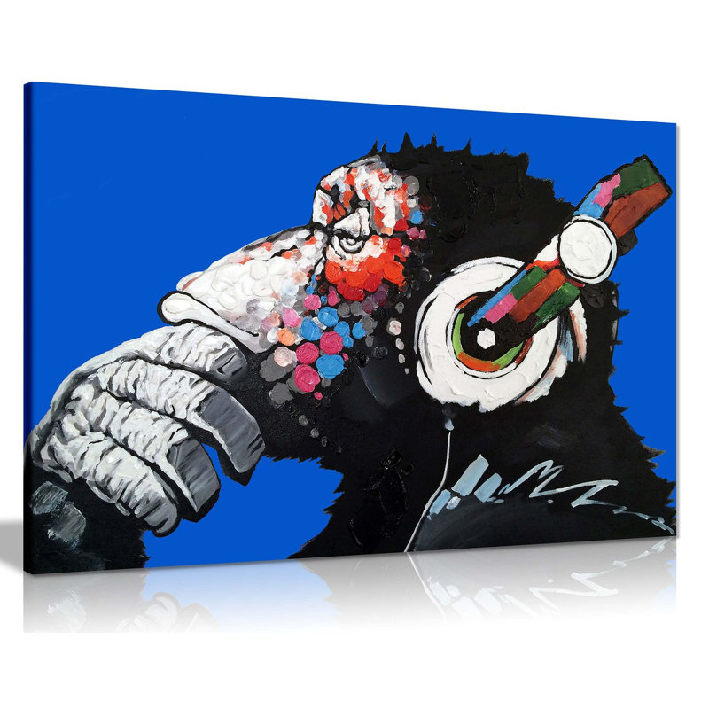 Cool Ape With DJ Heaphones - Wrapped Canvas Print, Blue, 51cm H x 76cm W