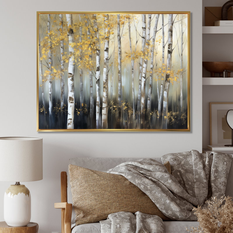 Bouleau Arendien forêt dense I - impression, H 30 po x l 40 po, Reproduction avec cadre flottant, Blanc