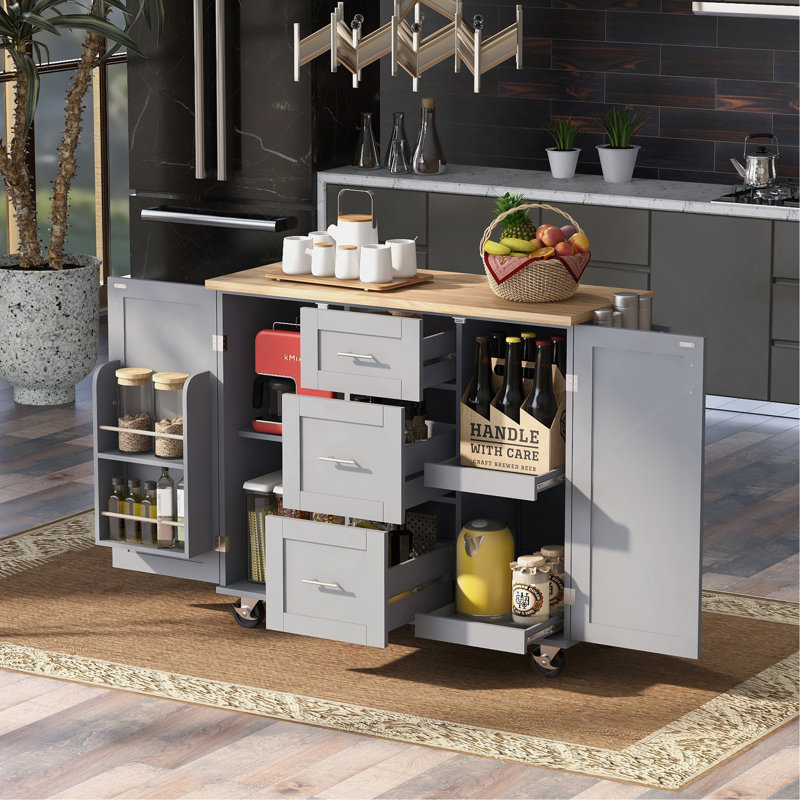 Versatile Rolling Kitchen Island With Abundant Storage For Organized Cooking, Gray