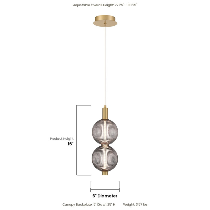 Luminaire suspendu DEL Palmas 16 po, Doré