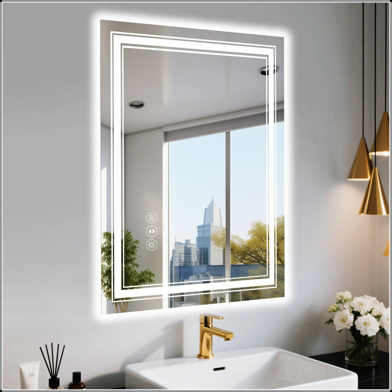 Miroir de salle de bain sans cadre à DEL avec éclairage à intensité variable et antibuée, élégant et élégant pour les salles de bain modernes