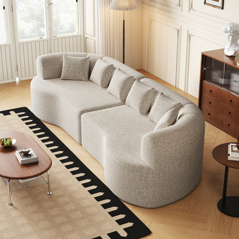 Selda 2 - Piece Curved Sectional Sofa, Light Khaki Chenille
