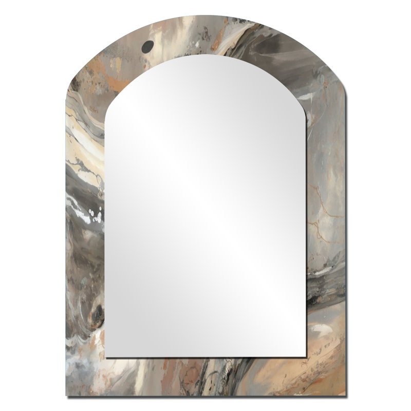 Morning Effervescence I - Abstract Arch Mirror, Grey Asymmetrical Decorative Wall Mirror, Printed Metal Art, 34" x 25"