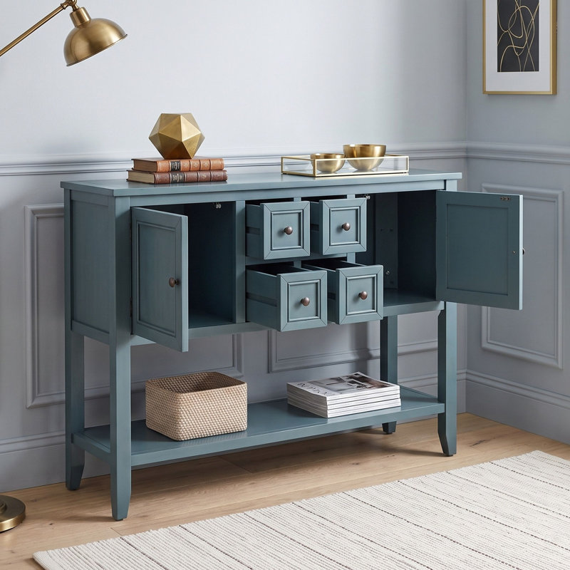 Console avec tiroirs, armoires et tablette inférieure, Bleu très foncé