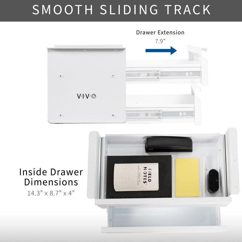 VIVO White Dual Level Pull Out Under Desk Storage Drawer Set without Shell