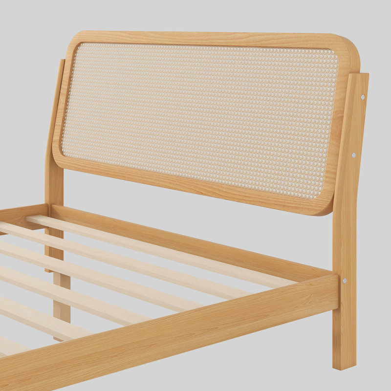 Bed With Led Light And Rattan Headboard, Natural