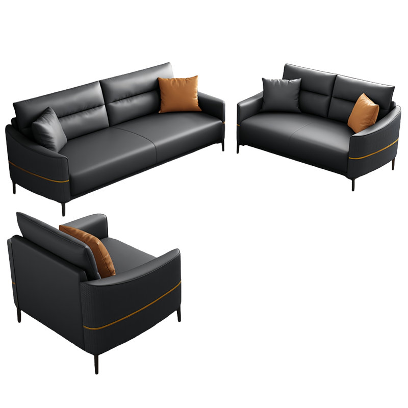 Noela 3 - Piece Faux Leather Living Room Set, Black/Gold Faux leather