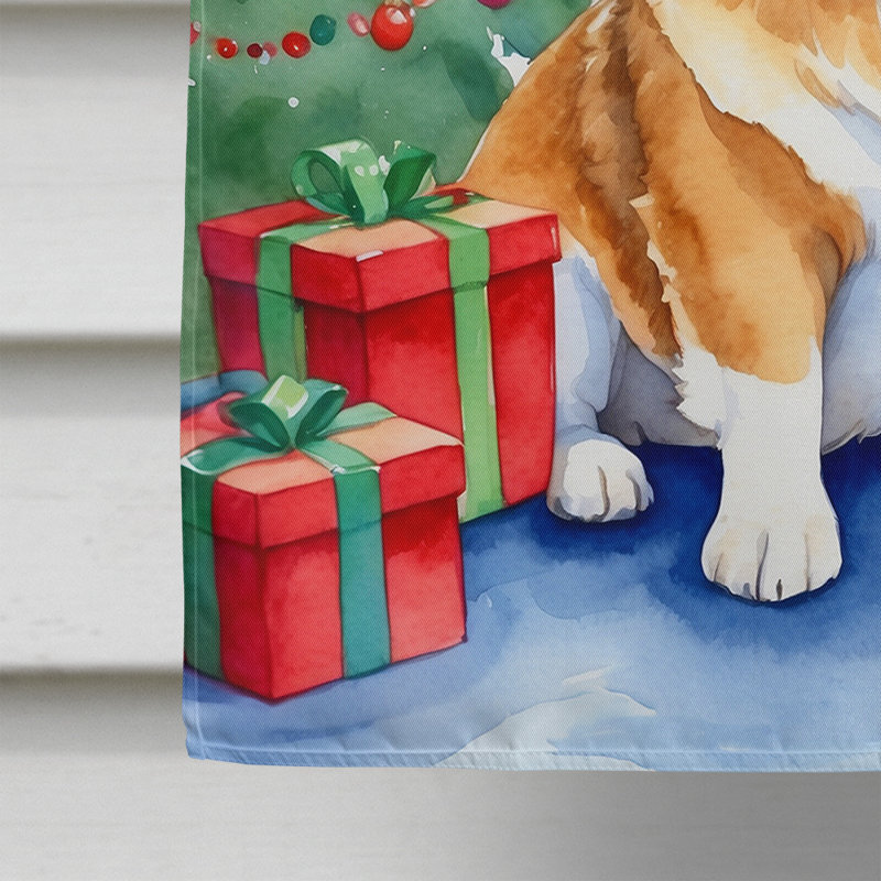 Drapeau de Noël maison de renne, Brun / rouge Corgi