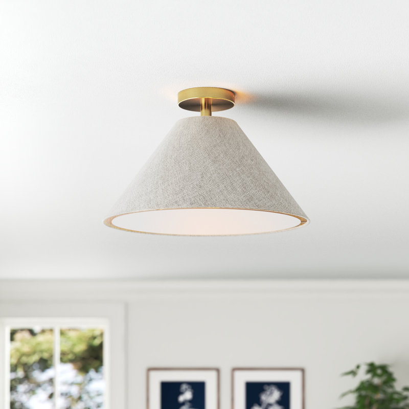 Trion Poly-Blend Flush Mount, Light Grey Fabric; White Fabric Diffuser