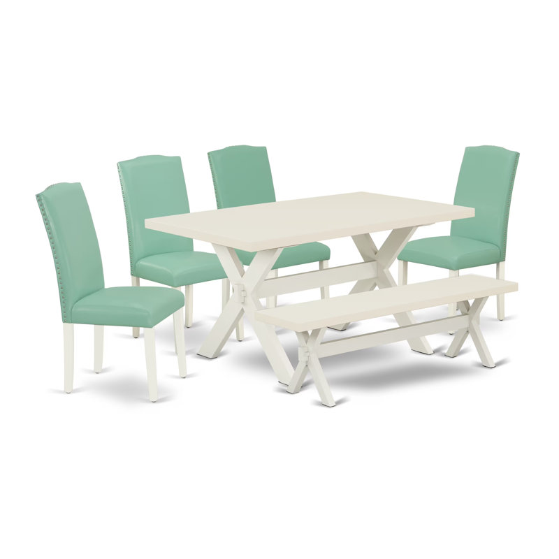 L'ensemble 6 pièces de table et chaises de cuisine contient une table rectangulaire en bois et 4 chaises Parson en simili cuir avec banc, multicolore