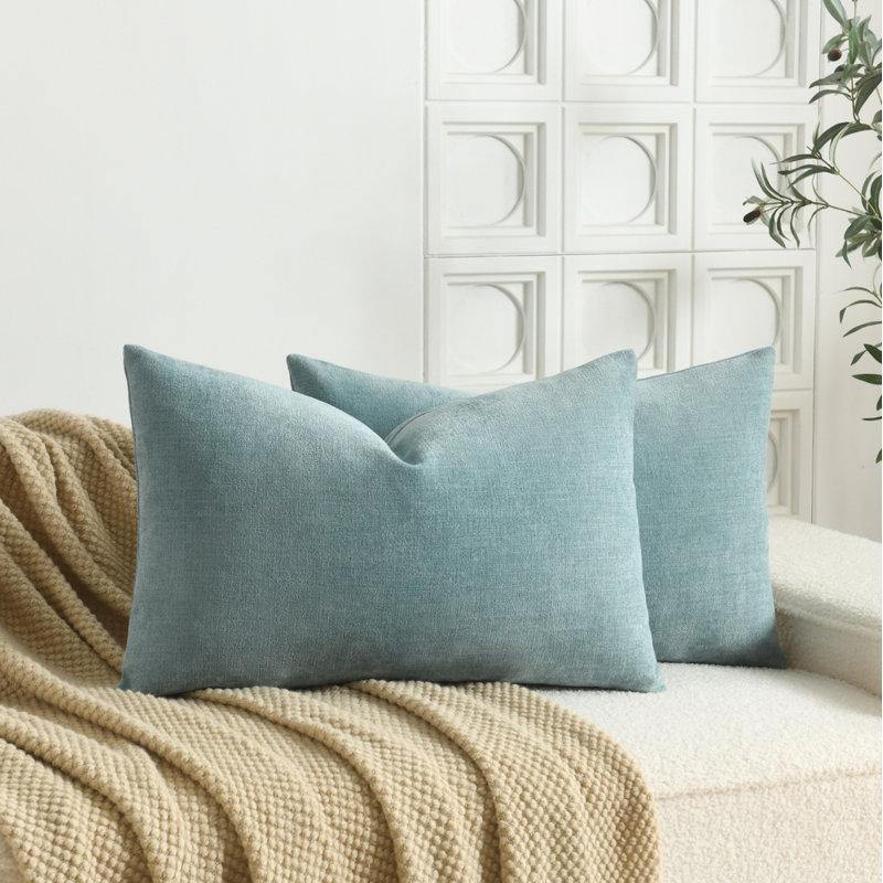 Soft Textured Slub Chenille Solid Cushion Cover Cozy Neutral Farmhouse Decorative Pillow Covers, Rectangular 12"H x 20"W