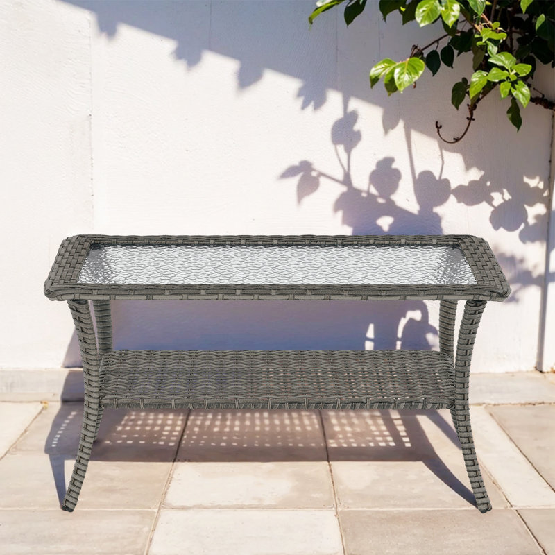 Table basse d'extérieur en osier PE L 40 po x l 22 po Bonia, Gris