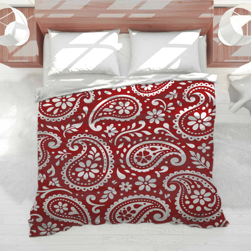 Red White Paisley Pattern Comforter, King