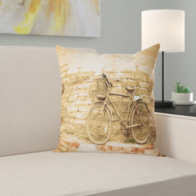 Vintage Bicycle against Brown Wall - Landscape Printed Pillow