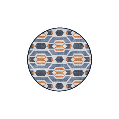 Tapis bleu / orange / gris à motif géométrique tissé à la main Yiting