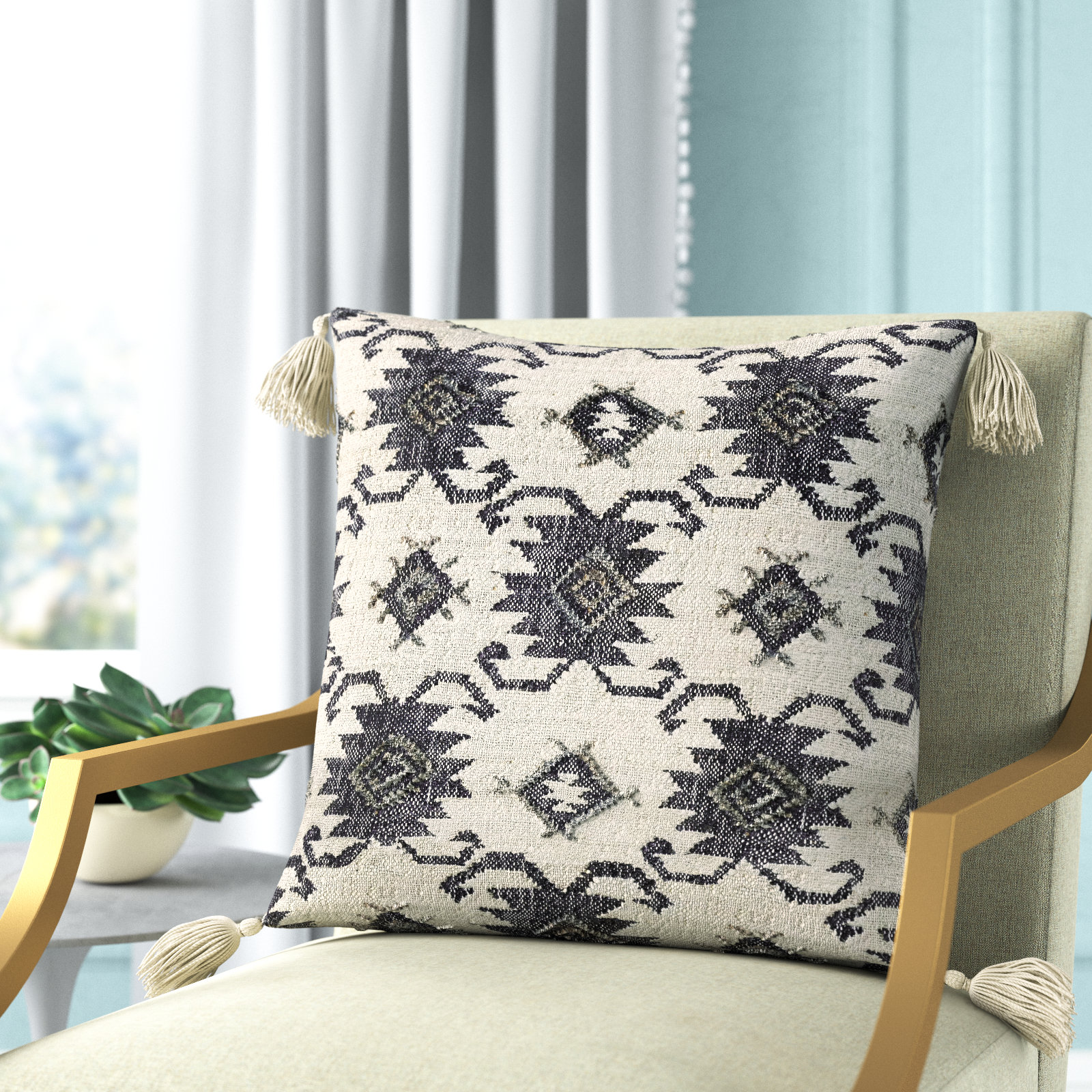 Peridan Tassels Jute / Sisal Throw Pillow, 20" x 20", Down