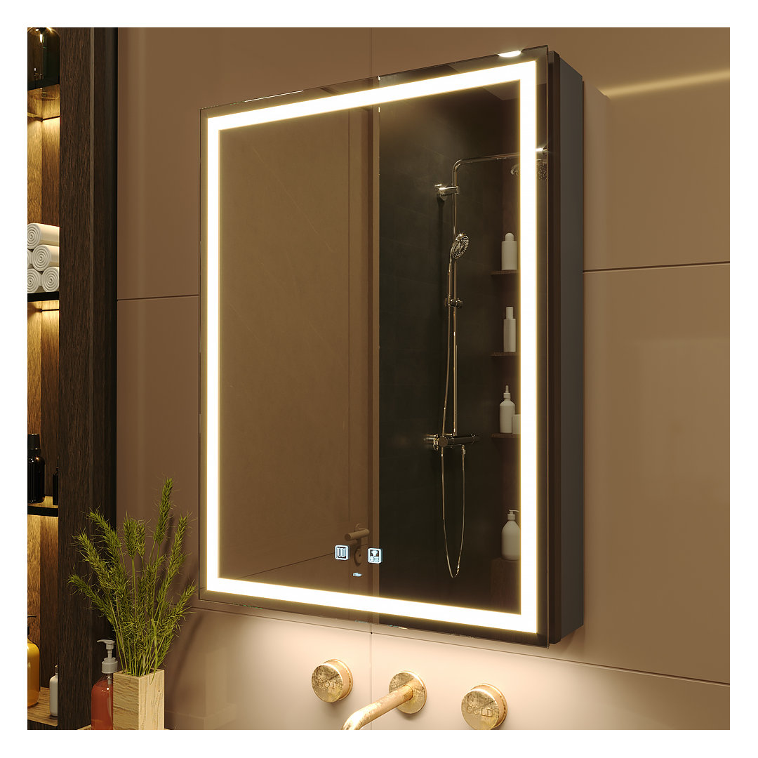 David-Christian LED Lighted Bathroom Medicine Cabinet with Mirror, Defogger, Dimmer, Outlets & USBs