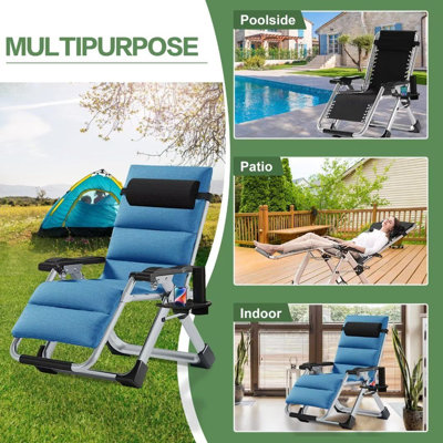 Ensemble de 2 fauteuils zéro gravité, méridienne inclinable réglable avec coussin, appui-tête et porte-gobelet