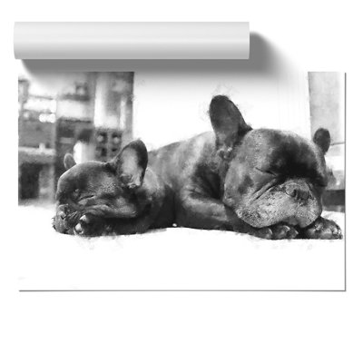 Two French Bulldogs Painting - Frameless Print