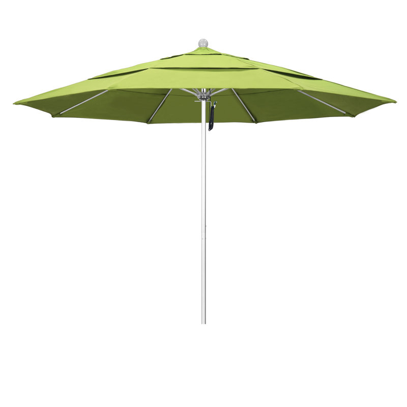 Parasol de marché 11 pi Hibo, Toile Sunbrella® perroquet, Argent anodisé