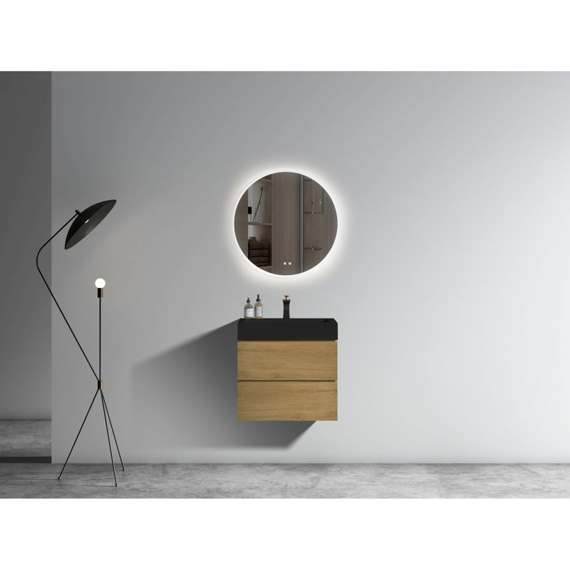 Équipement de salle de bain moderne - meuble-lavabo en chêne naturel de 24 po avec lavabo, tiroir spacieux en chêne, design d'intérieur, grand espace, fonctionnalité silencieuse