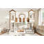 Lit superposé double en bois massif avec toit, fenêtres, bibliothèque de rangement et tiroirs, conception détachable, beige et naturel profond-1032568390