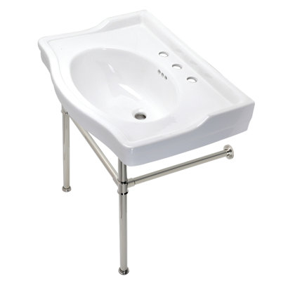 Ceramic U-Shaped Console Bathroom Sink with Overflow