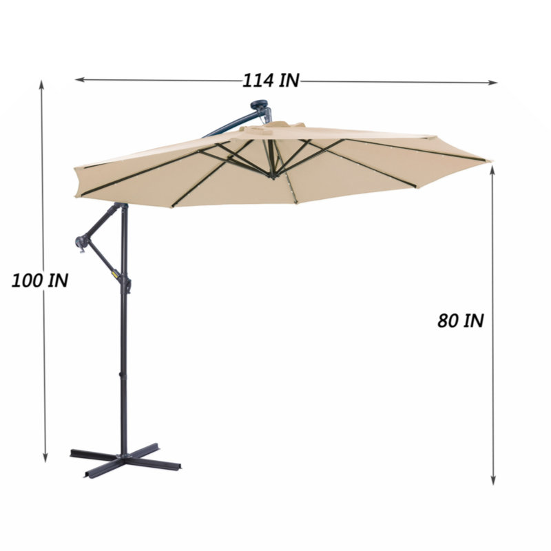 Parasol en porte-à-faux incliné avec manivelle 114 po Shevell, Brun clair