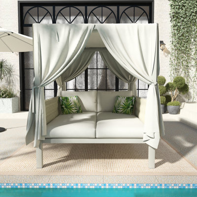 57.5" Outdoor Patio Daybed With Curtains by Latitude Run