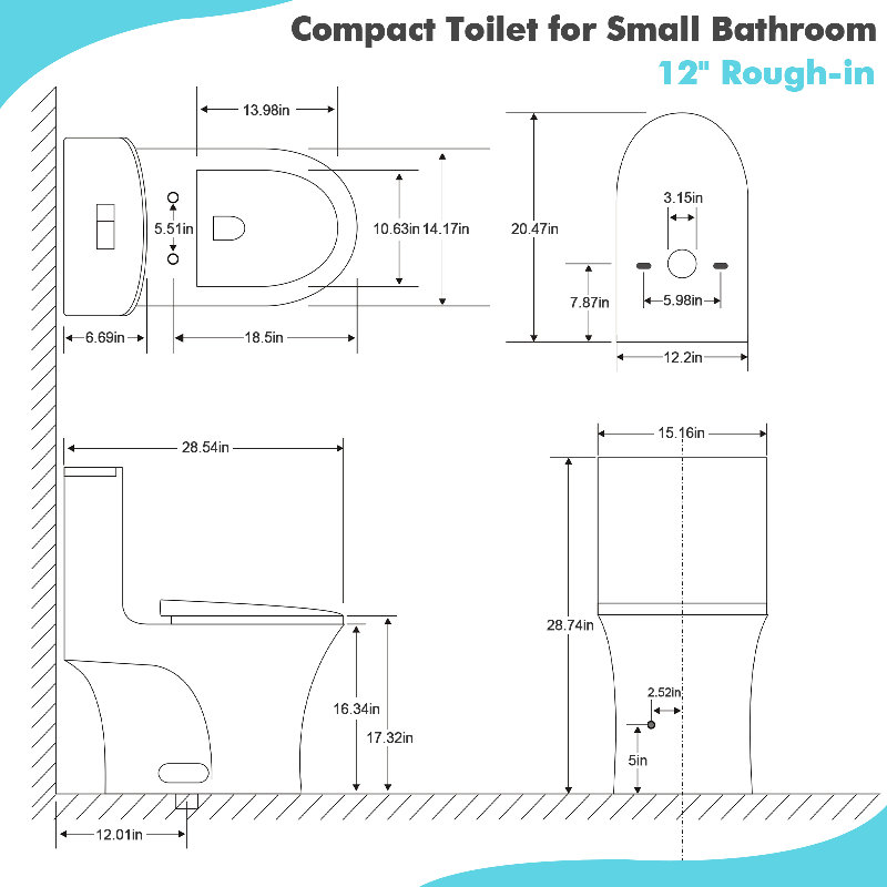 1.1/1.6 GPF Dual-Flush Elongated One-Piece Toilet with 16.34 in | Siphon Jet, White