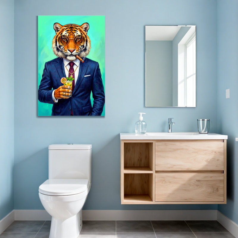Animaux, tigre en costume avec cocktail et cigare, H 40 po x l 28 po