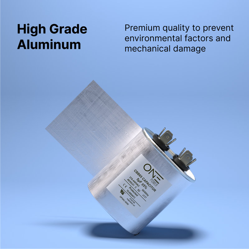 ONE Power 5-MFD, 370V or 440V Single Run A/C Capacitor 5 uF CBB65B Air Conditioner Capacitors for AC Unit Fan Motor Start or Heat Pump or Condenser Straight Cool