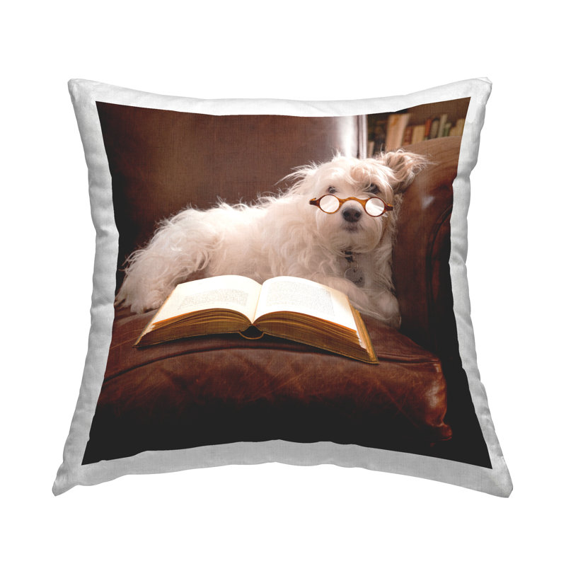 «Dog In Glasses lecture livre imprimé coussin décoratif» par Michael Quackenbush
