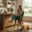 Swivel Bar Stool with Back and Wood Legs, Chenille Upholstered Counter Stool for Kitchen Island, Dining & Home Bar, Comfortable Modern Stool-1581452529-1579452277