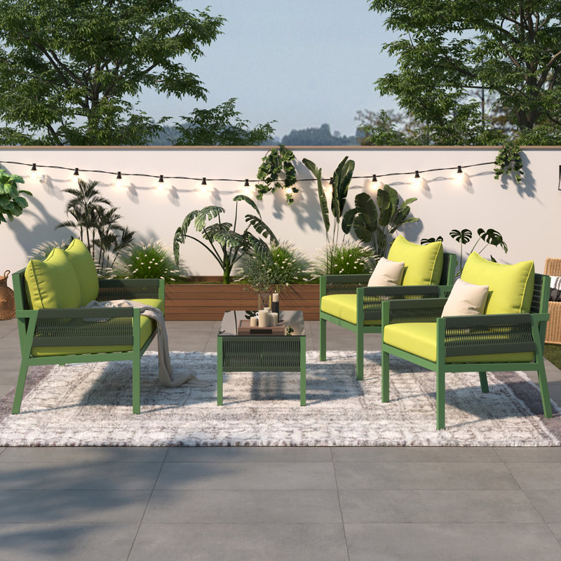 K&K 4-Piece Rope Patio Furniture Set, Green, Green