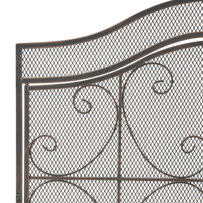 Barrière de foyer, fer, 2 portes, H 32,03 po x l 43,25 po, pare-feu ornemental contemporain avec détails, facile d'accès, mat