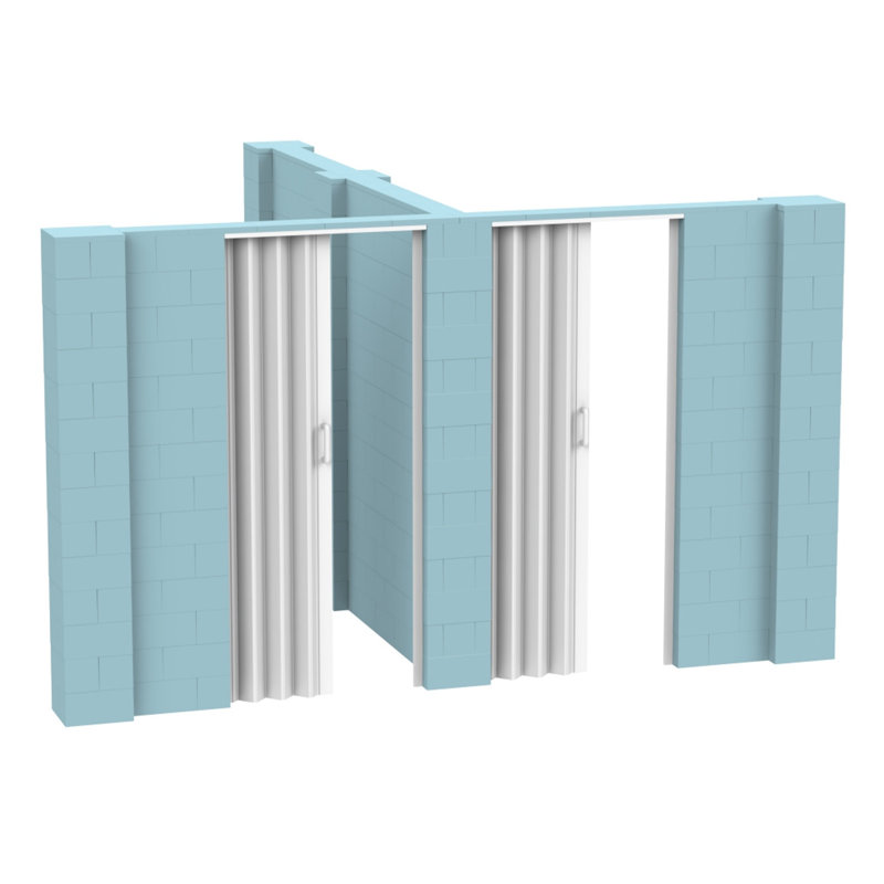 Ensemble mural en forme de T avec porte Everblock, H 84 po x l 144 po x P 120 po, Bleu clair