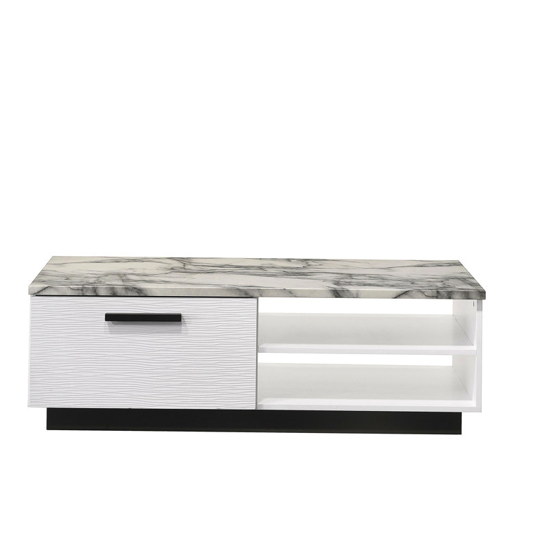 Mathilde 47-inch white coffee table, with white marble top