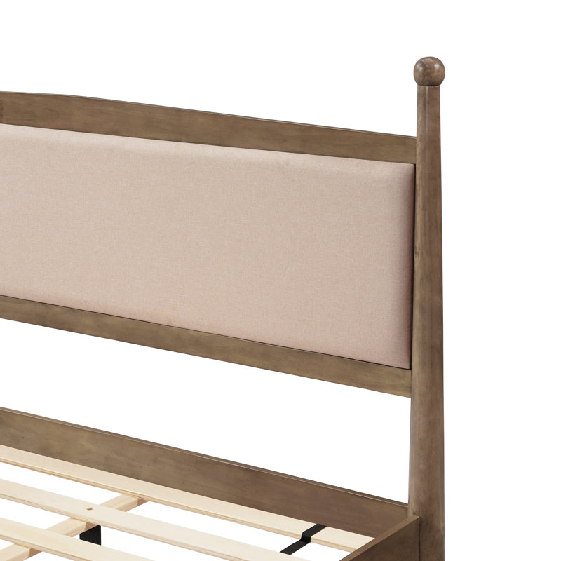 Ensemble de chambre à coucher 3 pièces avec lit plateforme tapissier et 2 tables de chevet Dorsen, Beige/Antique Oak, King