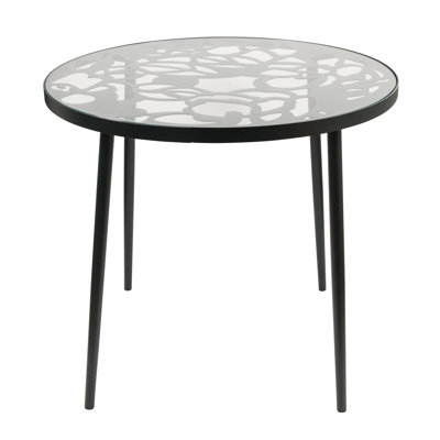 Rabia 31" Bistro Dining Table with Glass Top Flower Pattern Design and Painted Aluminum Base by Brayden Studio