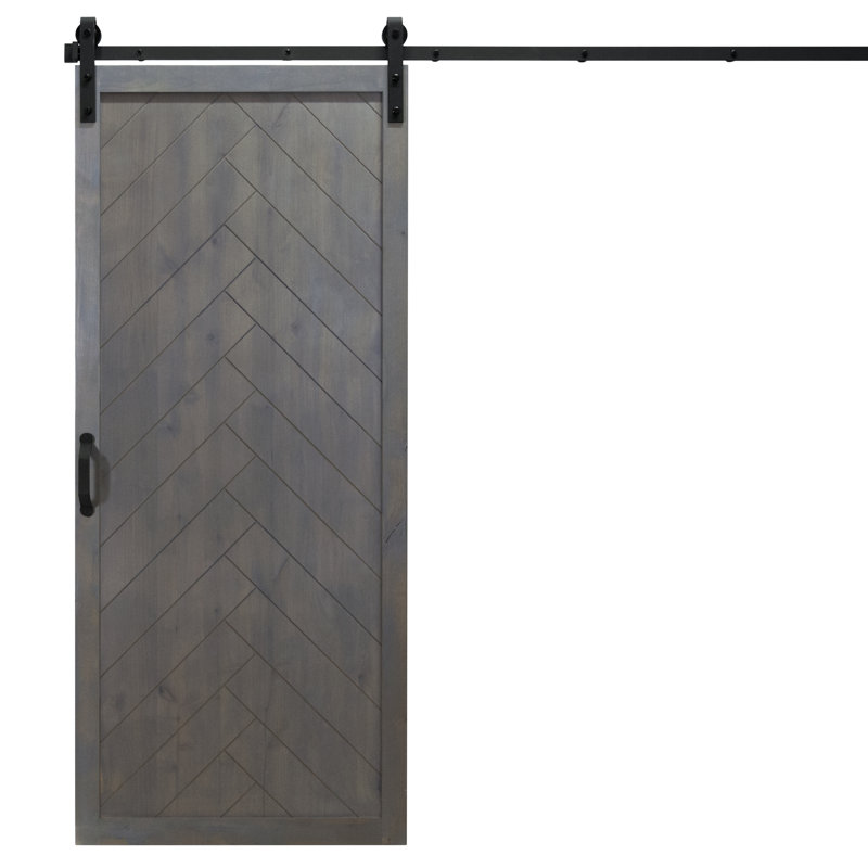 Porte de grange à panneaux en bois manufacturé à finition bois avec trousse de quincaillerie d'installation, 42" x 84", Frêne