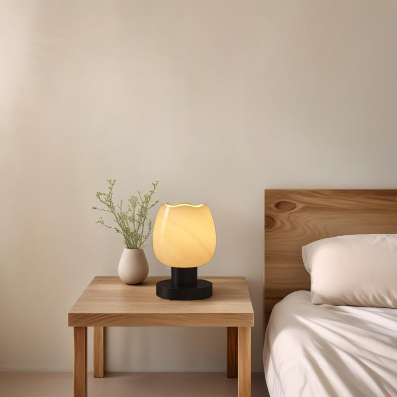 Lampe de chevet moderne à 3 températures avec abat-jour en verre fleur, lumière DEL à intensité variable pour la chambre à coucher, le salon, le bureau et la décoration intérieure